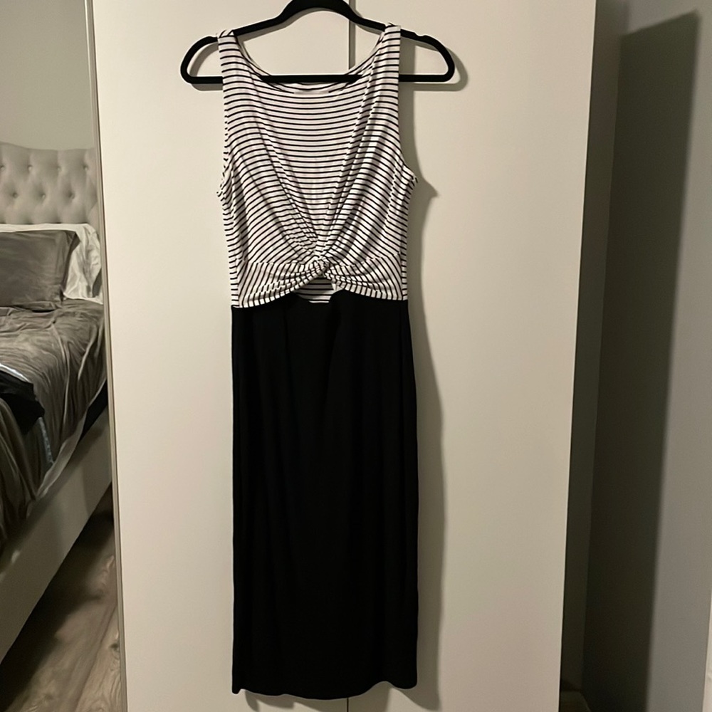Bailey 44 Black & White Striped Dress Sz L GUC